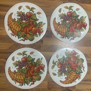 Vtg Thanksgiving Vinyl Placemat Set Round Fall Decor Holiday Pumpkin Dinner 15"